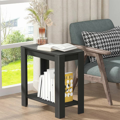 Rustic 2 Tier Side Table Open Accent Table Bedside Storage Slim Coffee End Table - Image 2