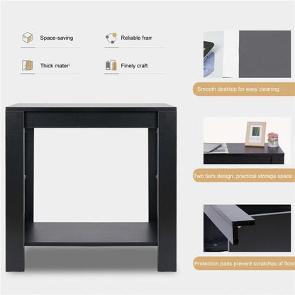 Rustic 2 Tier Side Table Open Accent Table Bedside Storage Slim Coffee End Table - Image 7