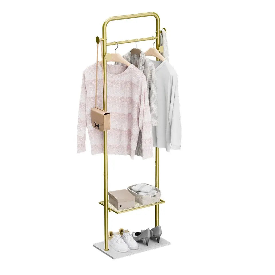 Durable Metal Corner Clothes Rack Strong Stone Base Entryway Garment Stand W Rod