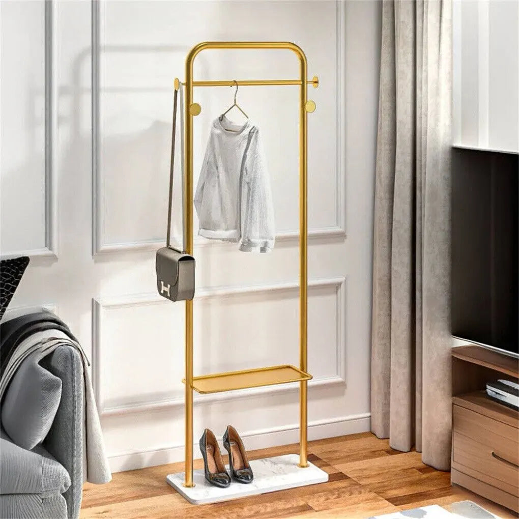 Durable Metal Corner Clothes Rack Strong Stone Base Entryway Garment Stand W Rod - Image 2