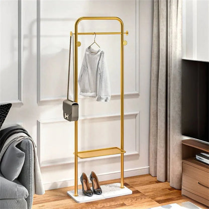 Durable Metal Corner Clothes Rack Strong Stone Base Entryway Garment Stand W Rod - Image 2