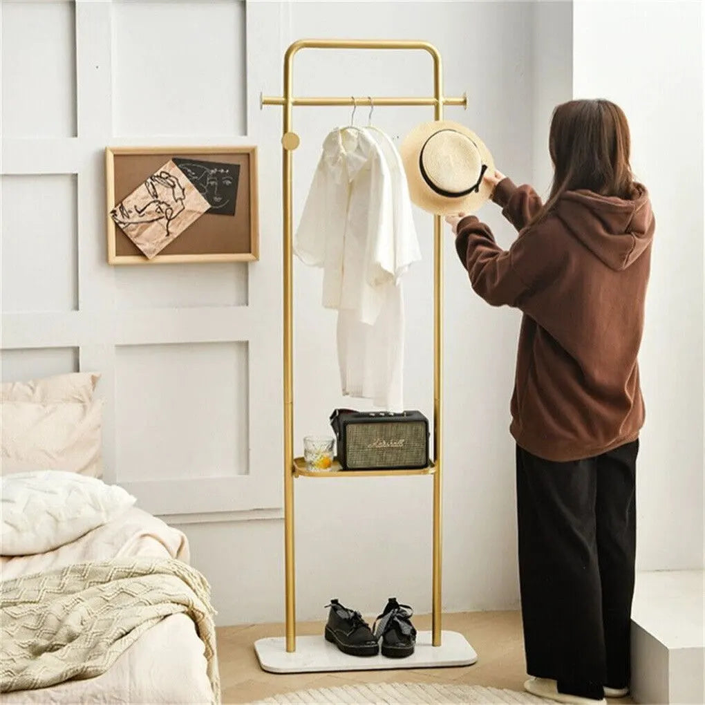 Durable Metal Corner Clothes Rack Strong Stone Base Entryway Garment Stand W Rod - Image 3