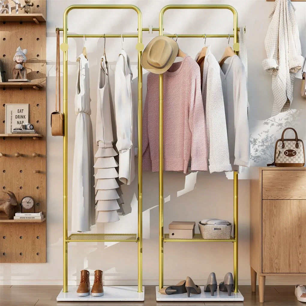 Durable Metal Corner Clothes Rack Strong Stone Base Entryway Garment Stand W Rod - Image 4