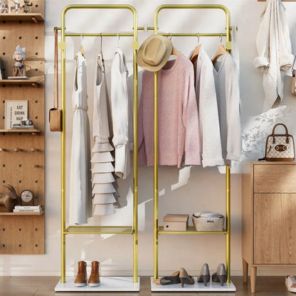 Durable Metal Corner Clothes Rack Strong Stone Base Entryway Garment Stand W Rod - Image 4