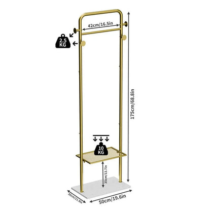 Durable Metal Corner Clothes Rack Strong Stone Base Entryway Garment Stand W Rod - Image 8