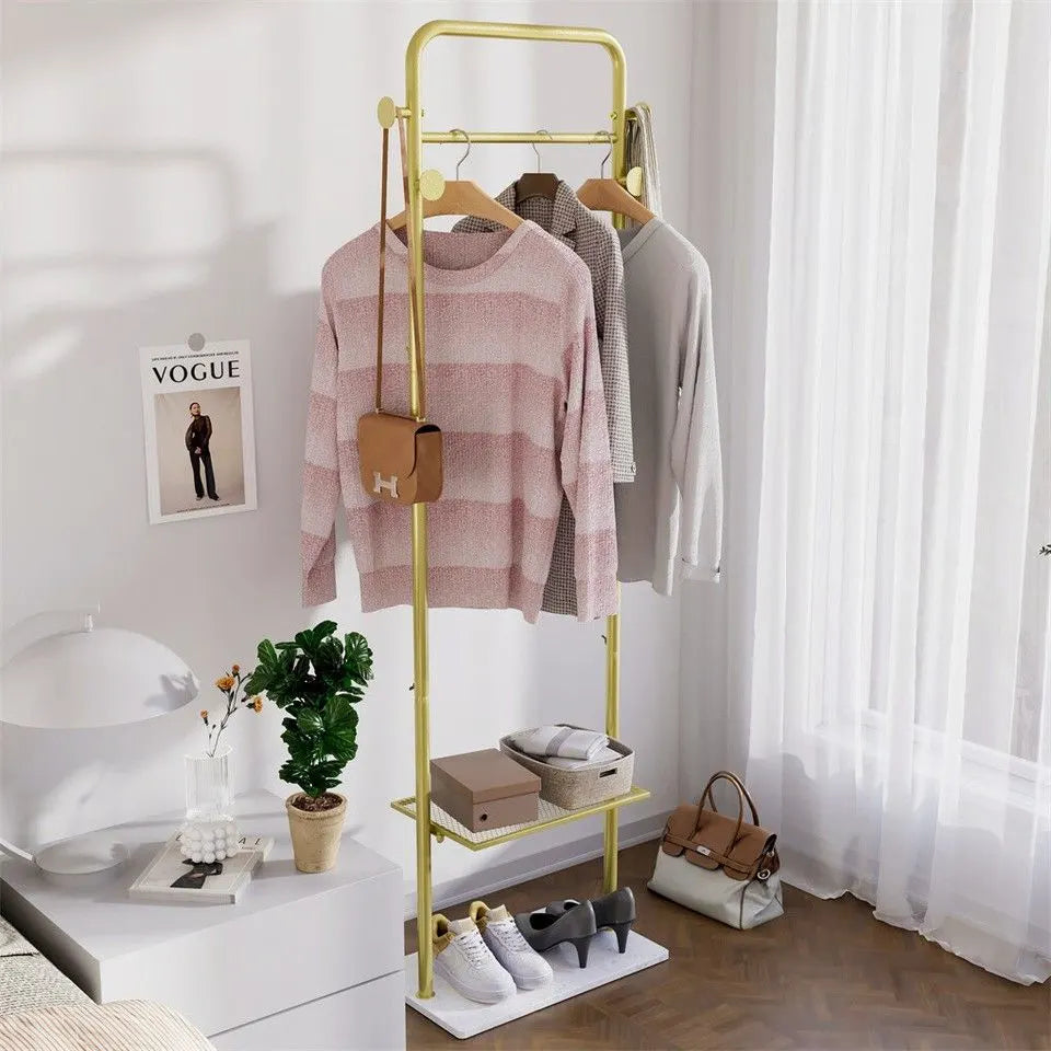 Durable Metal Corner Clothes Rack Strong Stone Base Entryway Garment Stand W Rod - Image 9