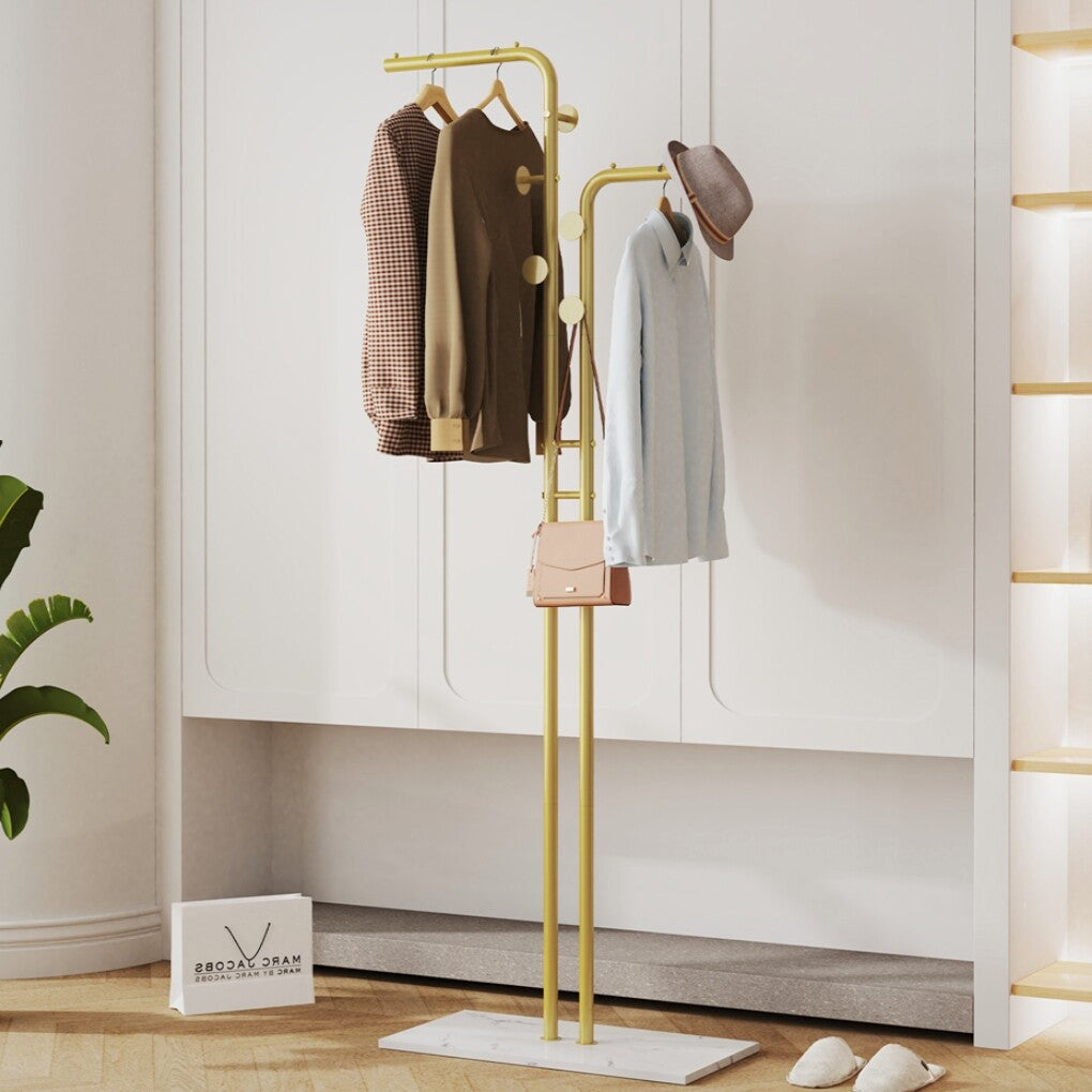 Double Pole Metal Coat Rack with Marble Base - Free Standing Clothes and Hat Stand AU - Image 2