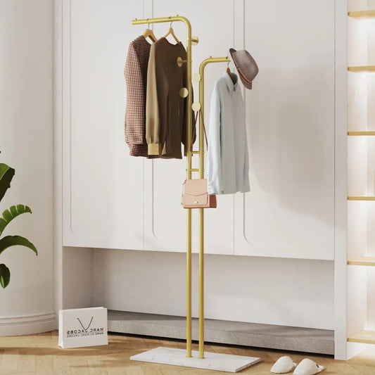 Double Pole Metal Coat Rack with Marble Base - Free Standing Clothes and Hat Stand AU - Image 2