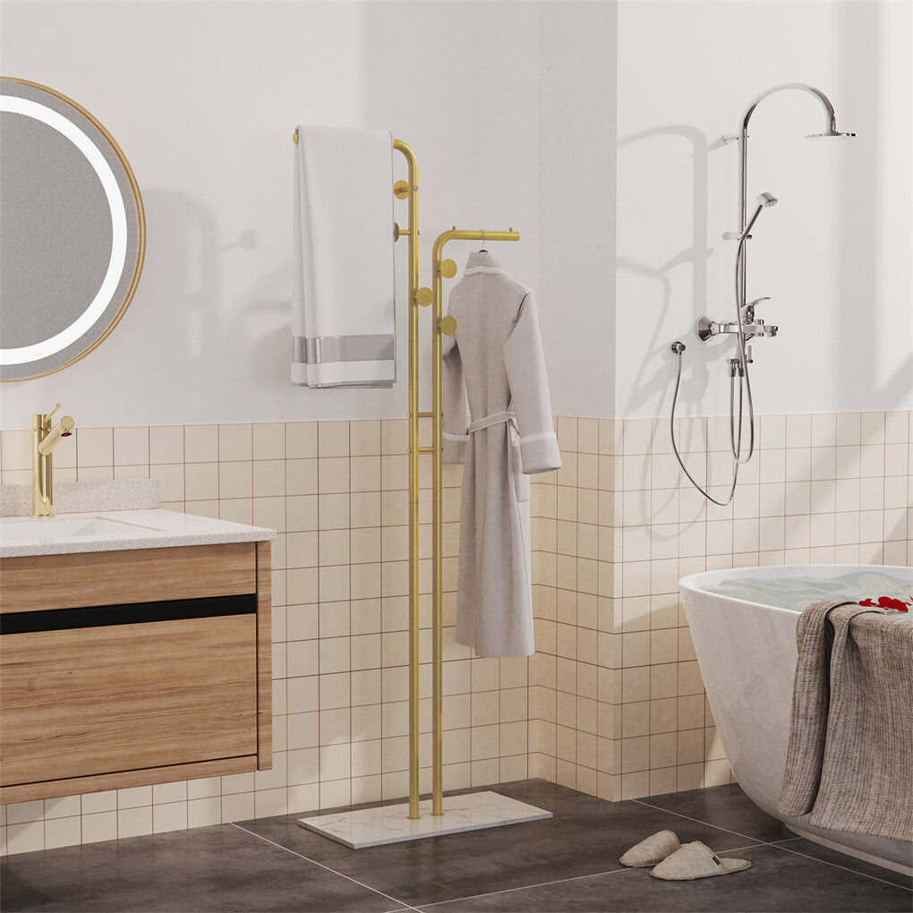 Double Pole Metal Coat Rack with Marble Base - Free Standing Clothes and Hat Stand AU - Image 6