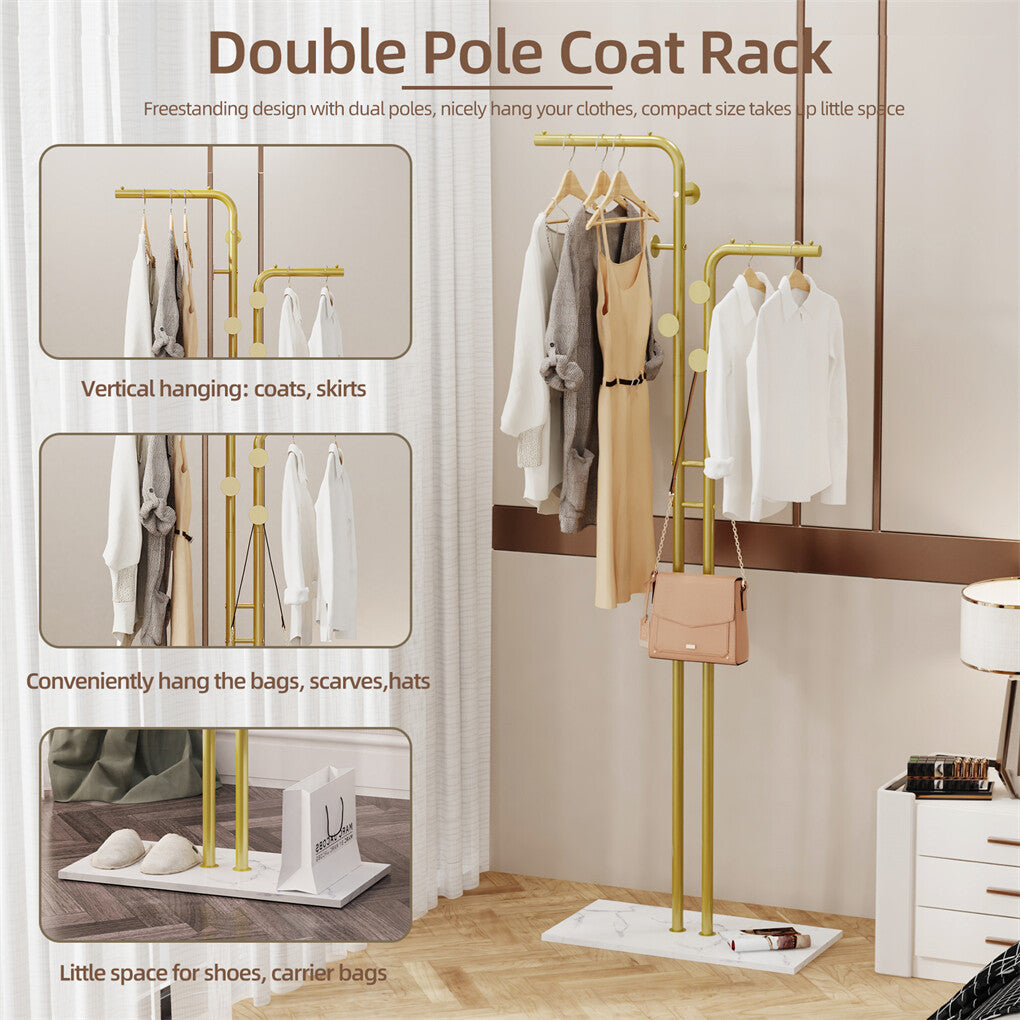 Double Pole Metal Coat Rack with Marble Base - Free Standing Clothes and Hat Stand AU - Image 7