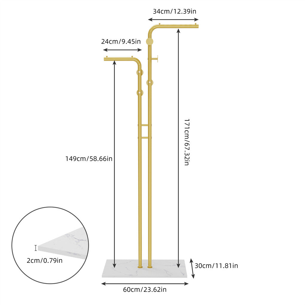 Double Pole Metal Coat Rack with Marble Base - Free Standing Clothes and Hat Stand AU - Image 8