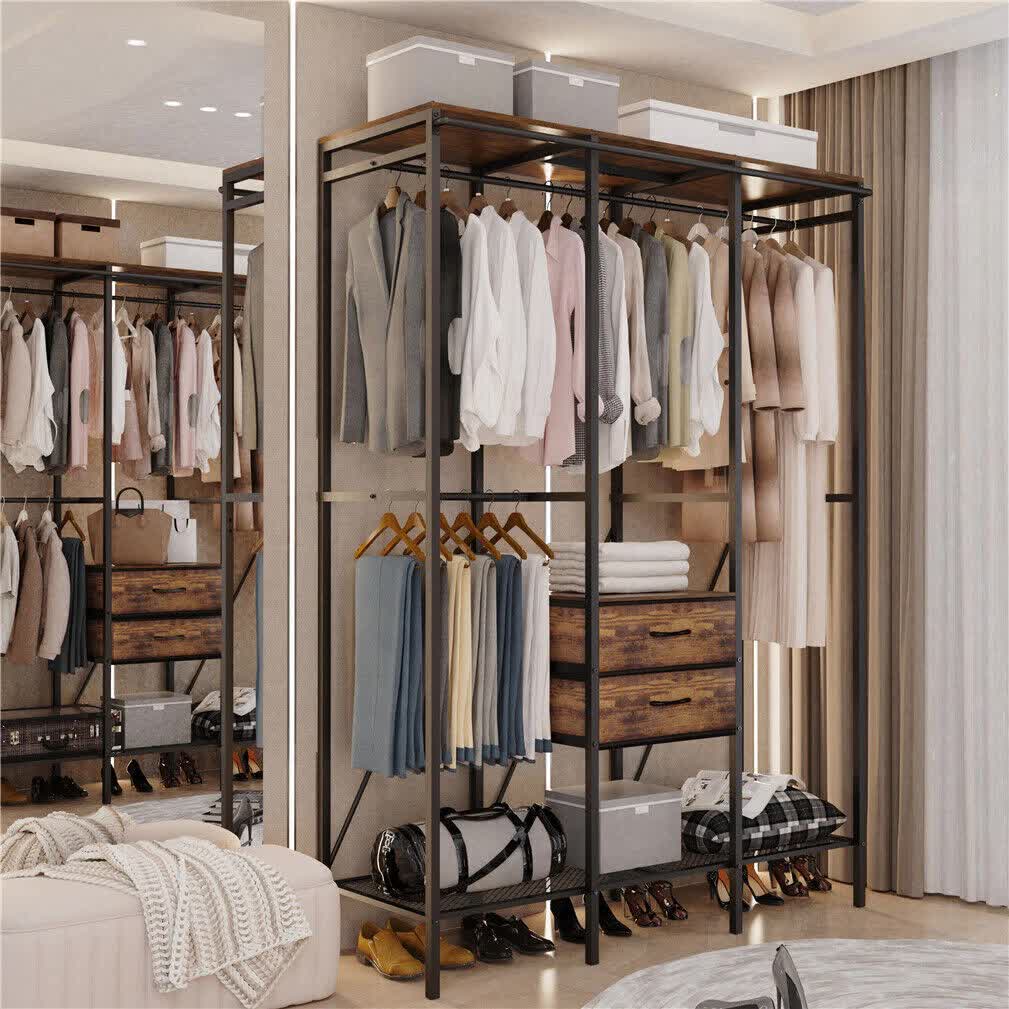 XXXL Large Open Wardrobe Closet - Freestanding Clothes Rail Rack with Curtains (AU) - Image 2