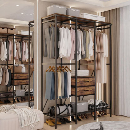 XXXL Large Open Wardrobe Closet - Freestanding Clothes Rail Rack with Curtains (AU) - Image 2