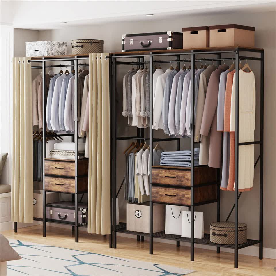 XXXL Large Open Wardrobe Closet - Freestanding Clothes Rail Rack with Curtains (AU) - Image 3