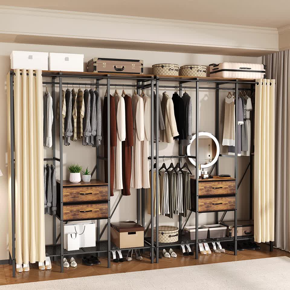 XXXL Large Open Wardrobe Closet - Freestanding Clothes Rail Rack with Curtains (AU) - Image 4