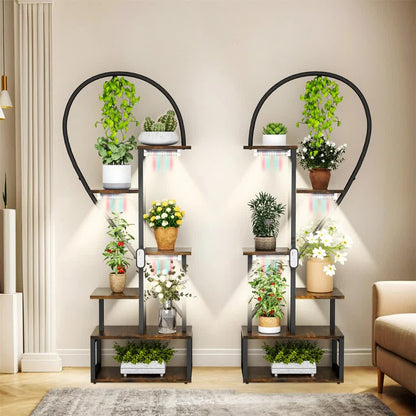 P&P Black & Brown Heart-Shaped Plant Stand with USB Grow Lights for Indoor Plant Display - Image 3