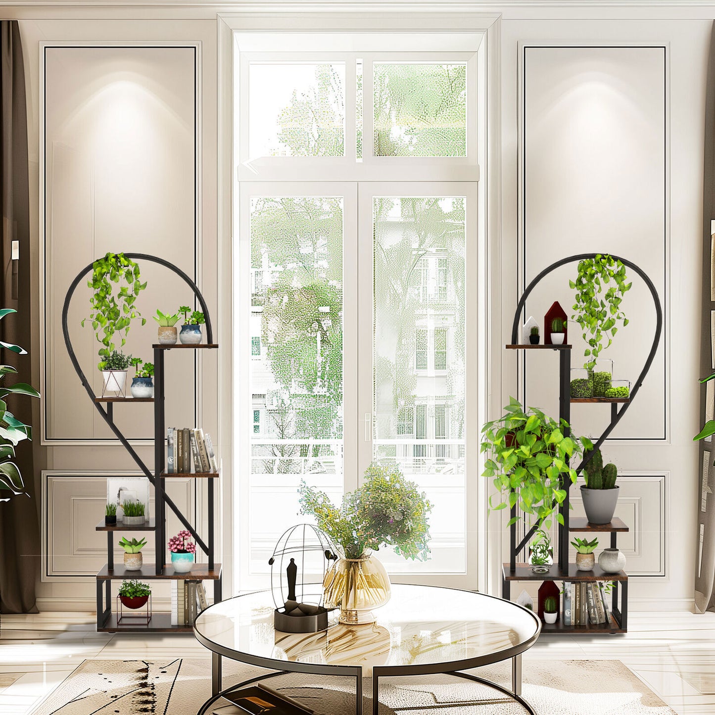 Fin Merge/Separate Metal Plant Stand Heart Shape Ladder Book Shelf For Indoor Garden - Image 3