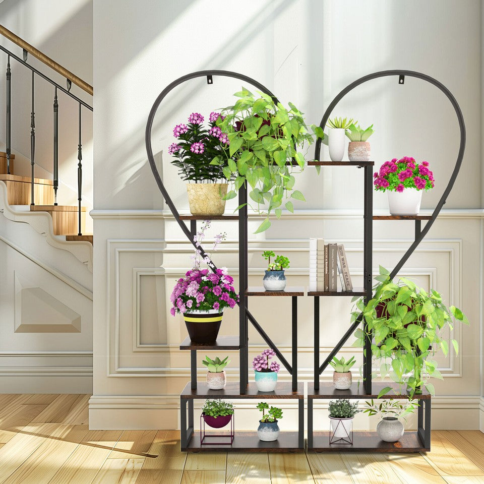 Fin Merge/Separate Metal Plant Stand Heart Shape Ladder Book Shelf For Indoor Garden - Image 8