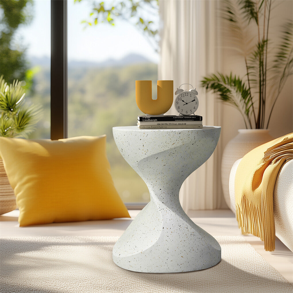 Hourglass Shaped Lightweight Concrete Sofa Side Table Bedside Table Nightstand - Image 2