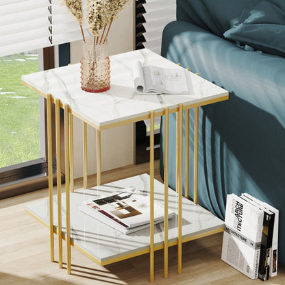 2 Tier End Table Bedside Tables Sintered Stone Nightstand Display Storage Shelf - Image 2