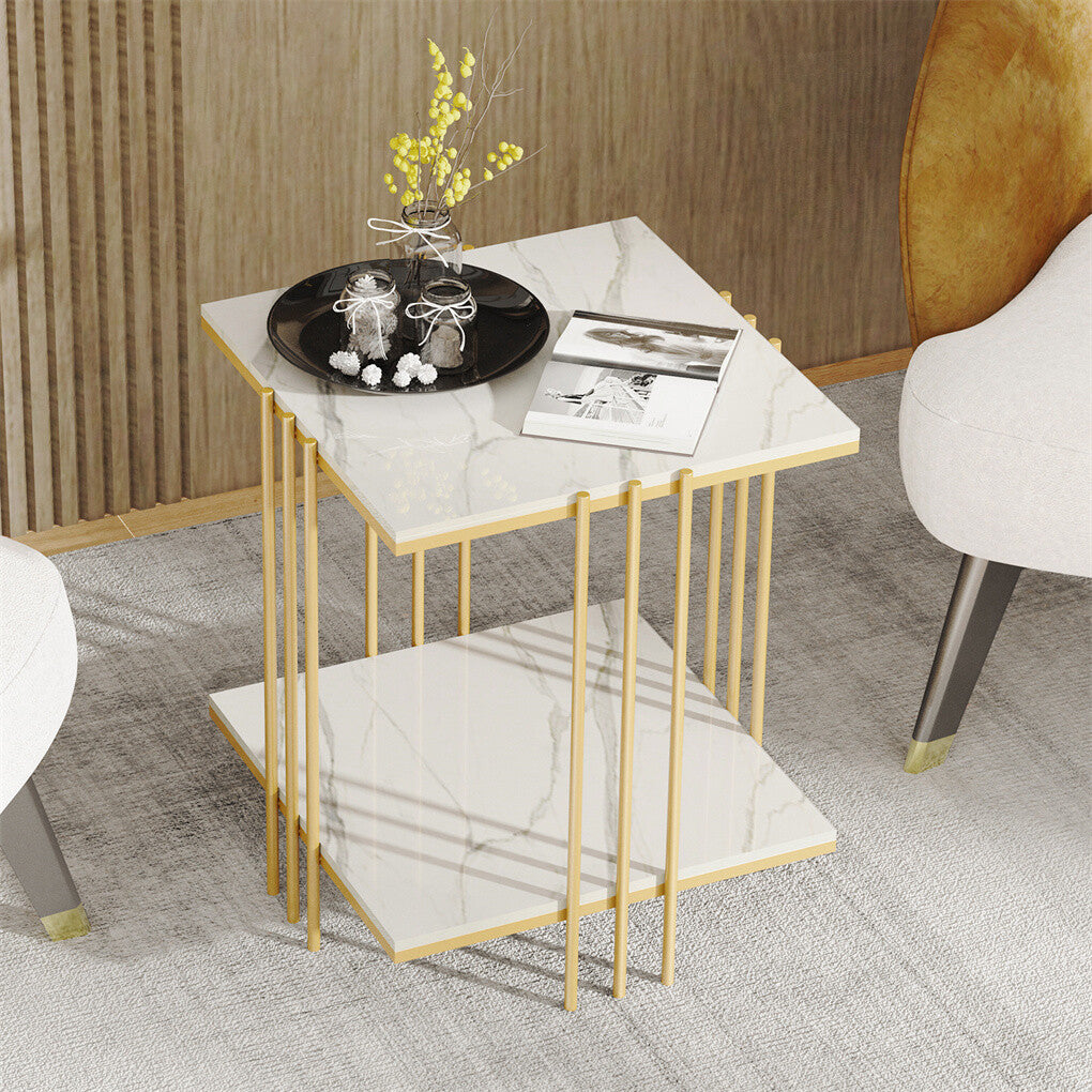 2 Tier End Table Bedside Tables Sintered Stone Nightstand Display Storage Shelf - Image 3