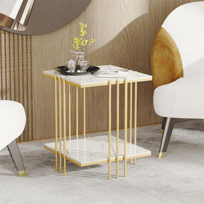 2 Tier End Table Bedside Tables Sintered Stone Nightstand Display Storage Shelf - Image 6