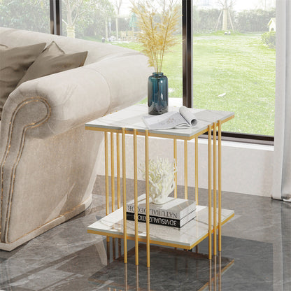 2 Tier End Table Bedside Tables Sintered Stone Nightstand Display Storage Shelf - Image 7