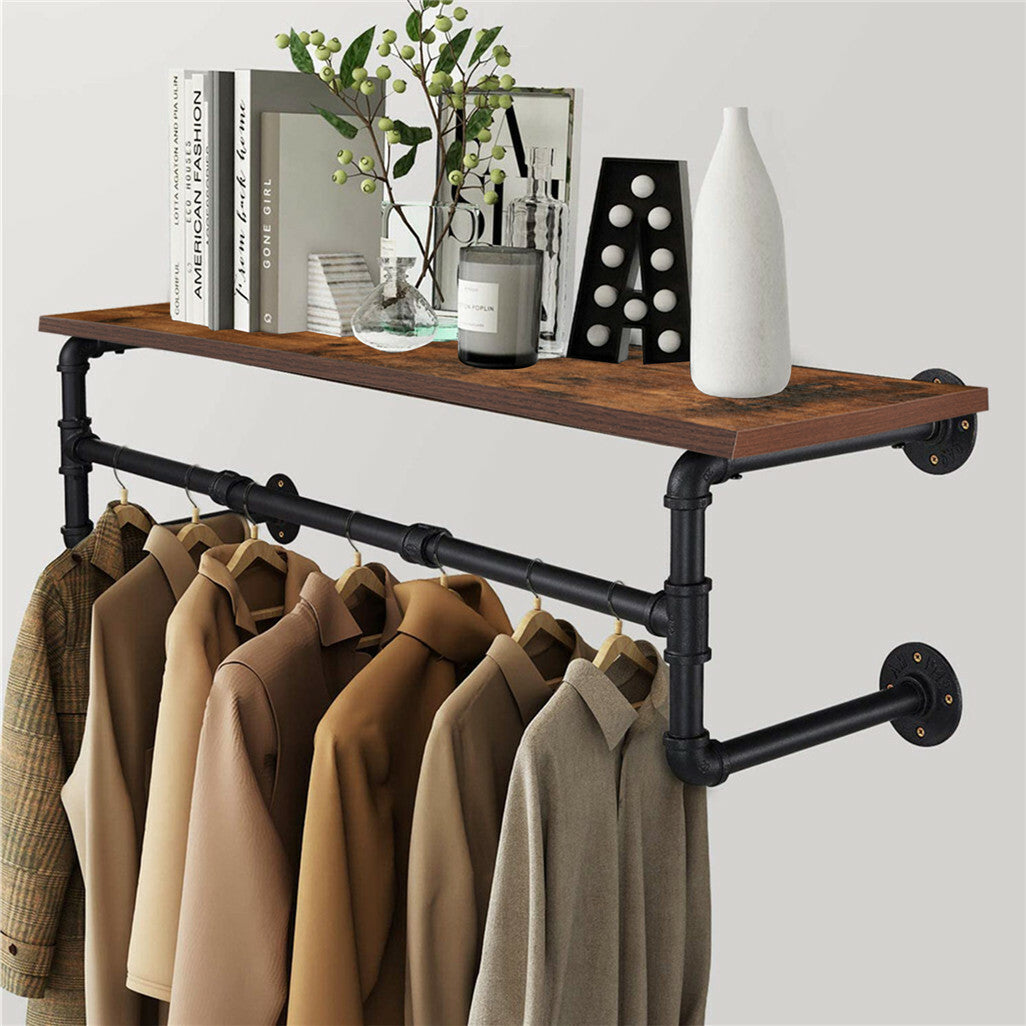 Upgraded Heavy Duty Pipe Clothes Rack Iron Garment Hanging Bar with Top Shelf - Image 2
