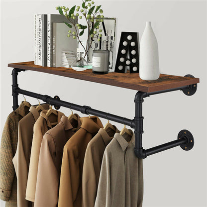Upgraded Heavy Duty Pipe Clothes Rack Iron Garment Hanging Bar with Top Shelf - Image 2