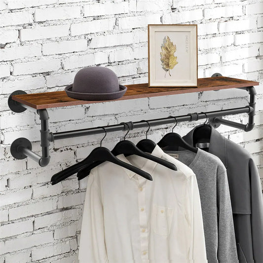 Upgraded Heavy Duty Pipe Clothes Rack Iron Garment Hanging Bar with Top Shelf - Image 3
