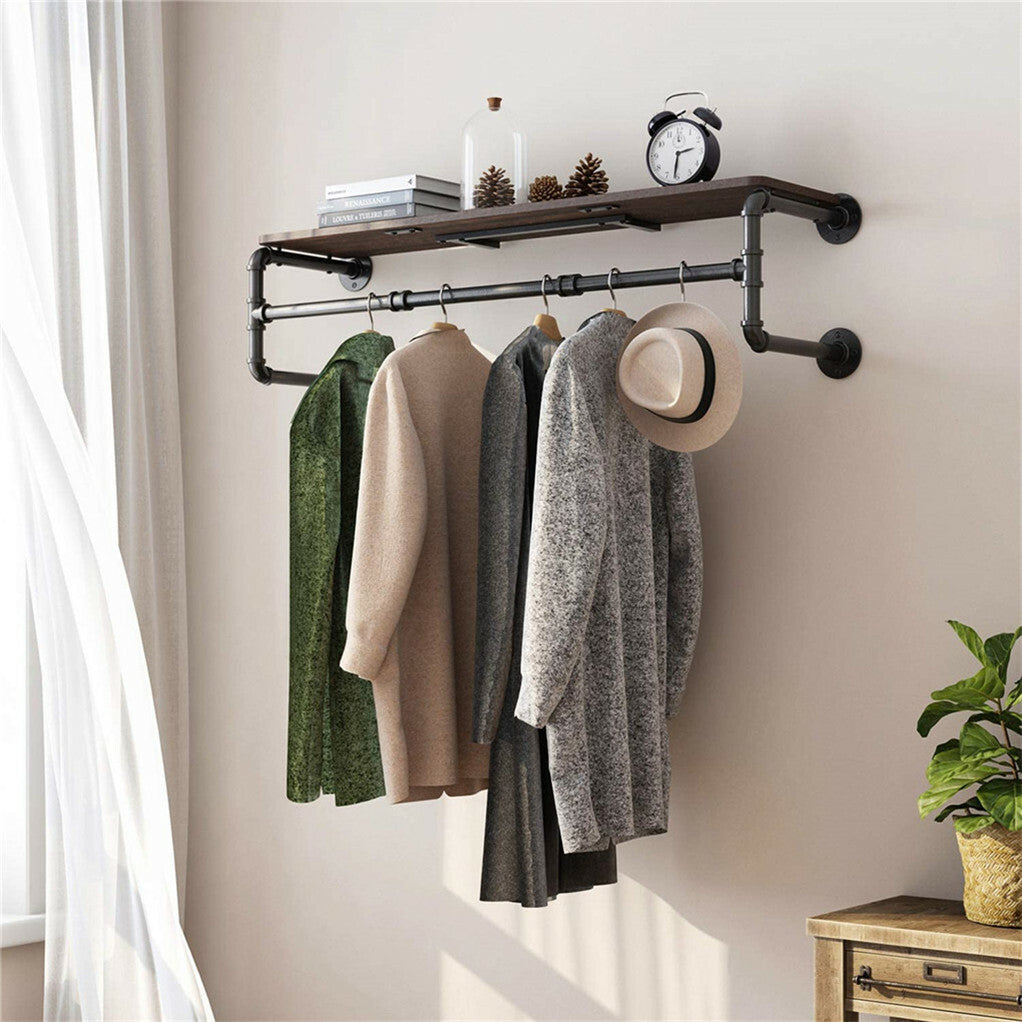 Upgraded Heavy Duty Pipe Clothes Rack Iron Garment Hanging Bar with Top Shelf - Image 4