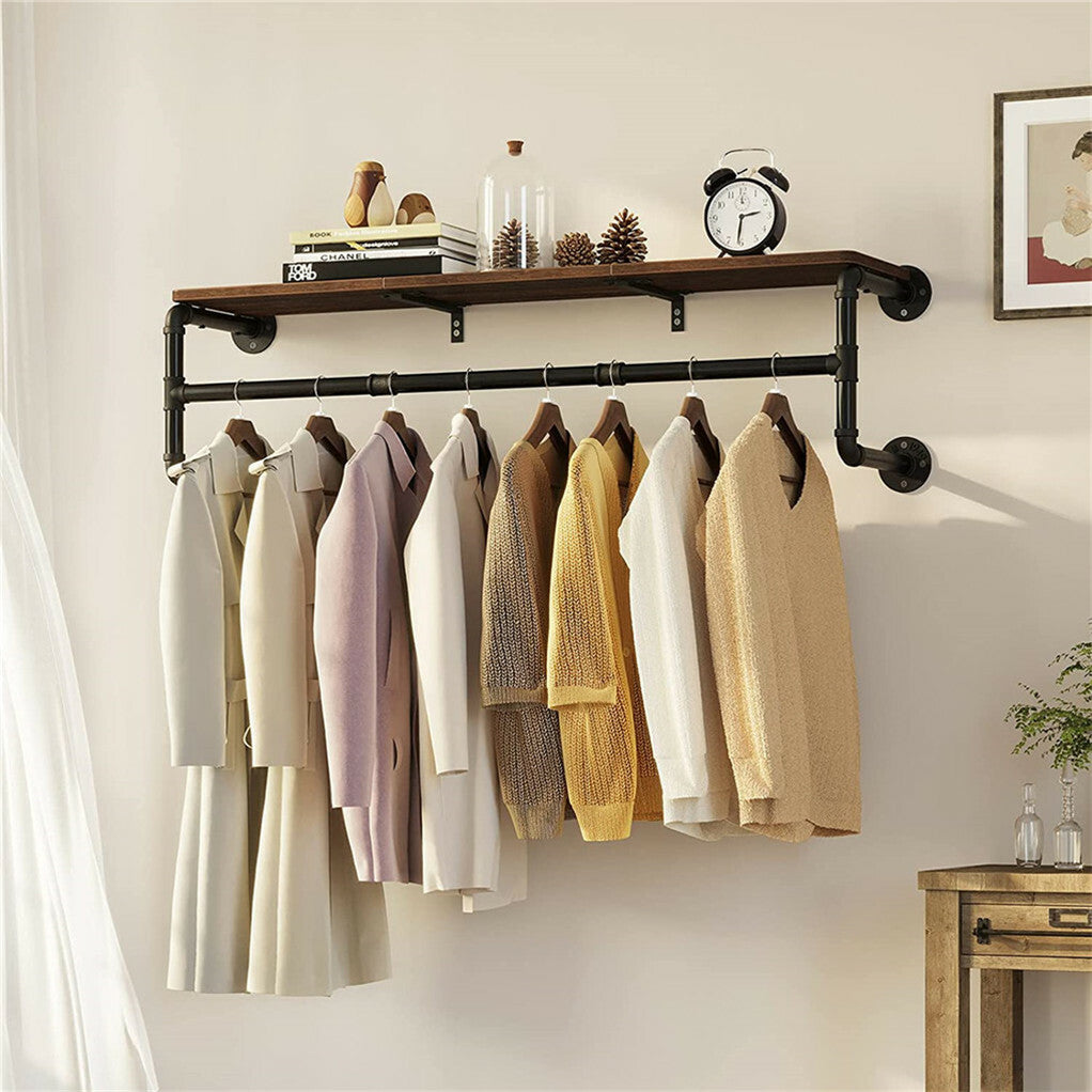 Upgraded Heavy Duty Pipe Clothes Rack Iron Garment Hanging Bar with Top Shelf - Image 5
