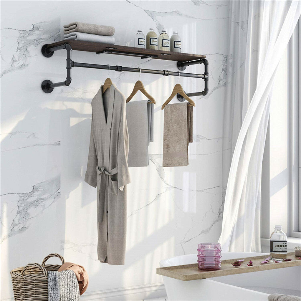 Upgraded Heavy Duty Pipe Clothes Rack Iron Garment Hanging Bar with Top Shelf - Image 6