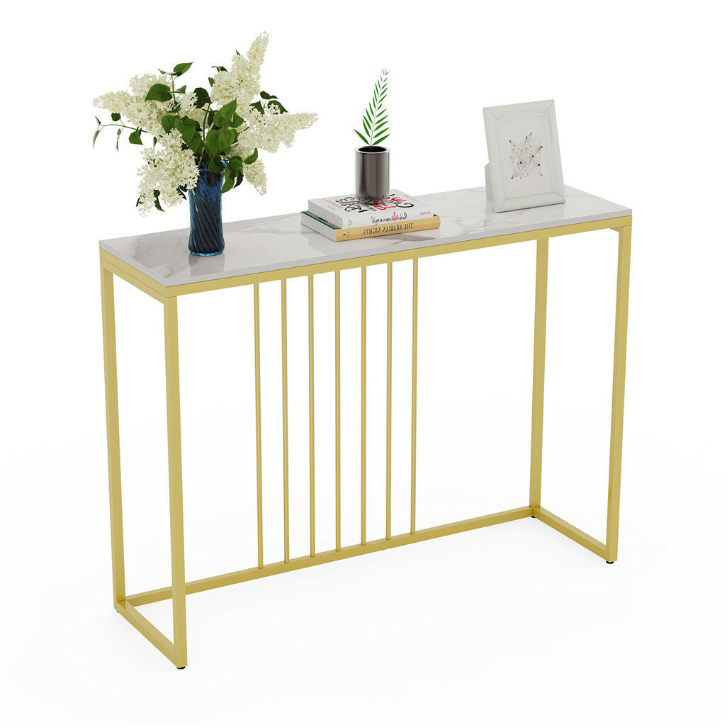 Narrow Console Sofa Entry Table Behind Couch Table Sintered Stone Golden Frame - Image 2