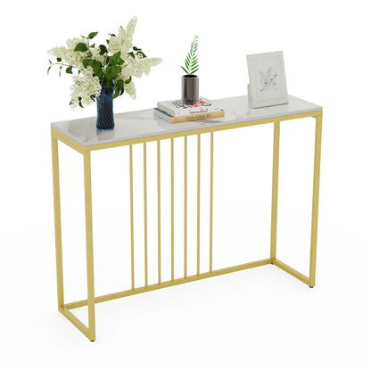 Narrow Console Sofa Entry Table Behind Couch Table Sintered Stone Golden Frame - Image 2