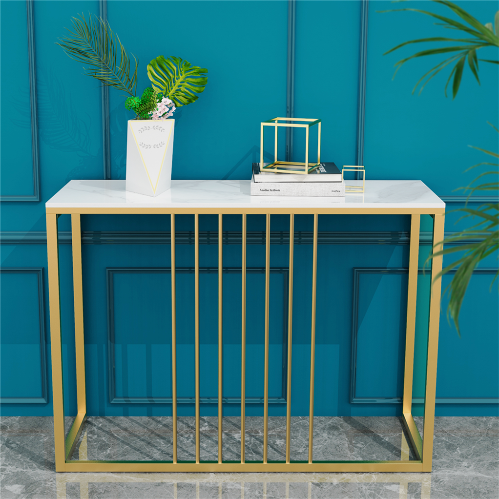 Narrow Console Sofa Entry Table Behind Couch Table Sintered Stone Golden Frame - Image 5