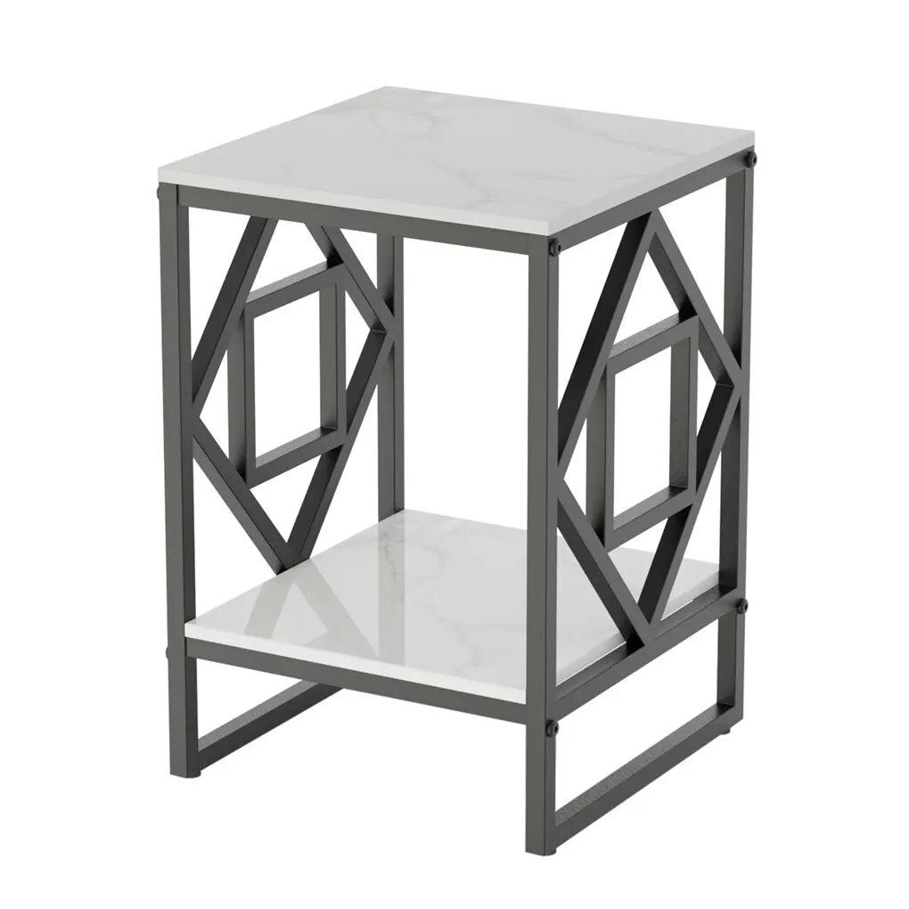 Sleek White Marble Side Table Sofa End Table Bedside Nightstand w Durable Frame