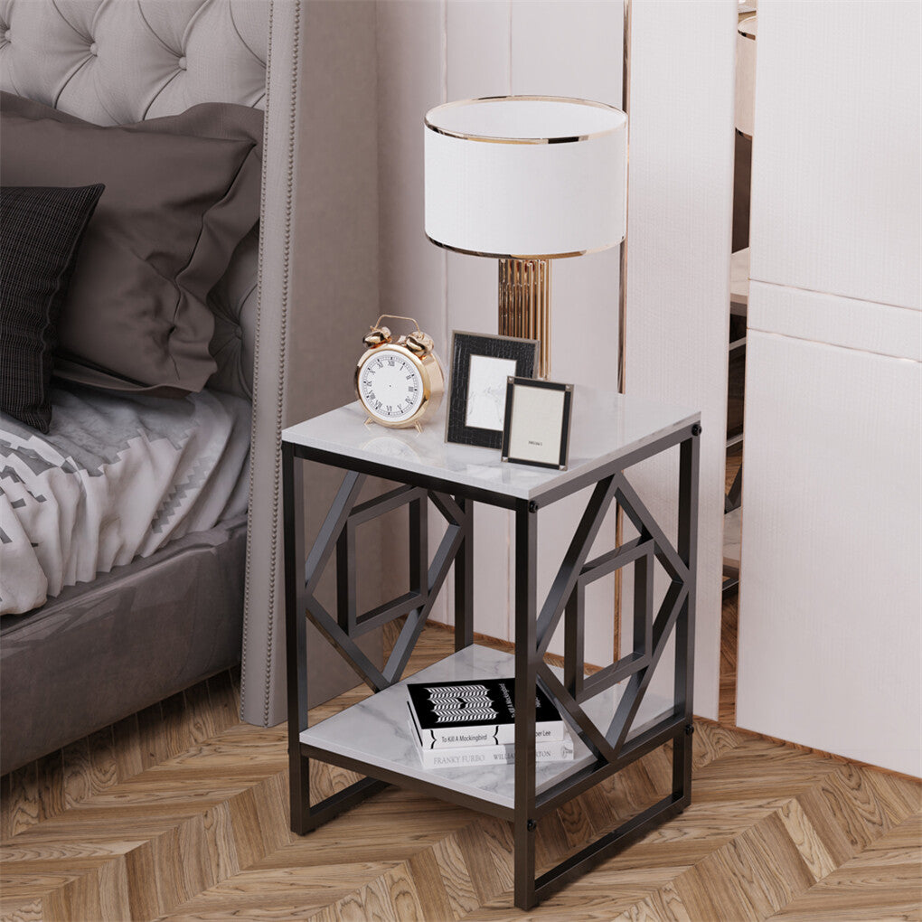 Sleek White Marble Side Table Sofa End Table Bedside Nightstand w Durable Frame - Image 4