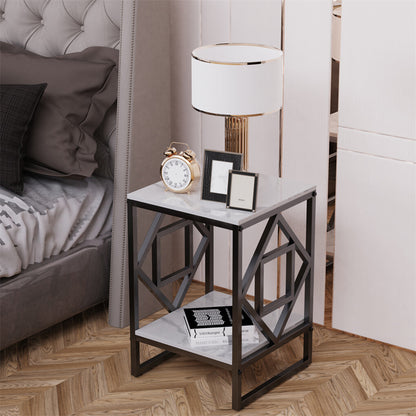 Sleek White Marble Side Table Sofa End Table Bedside Nightstand w Durable Frame - Image 4