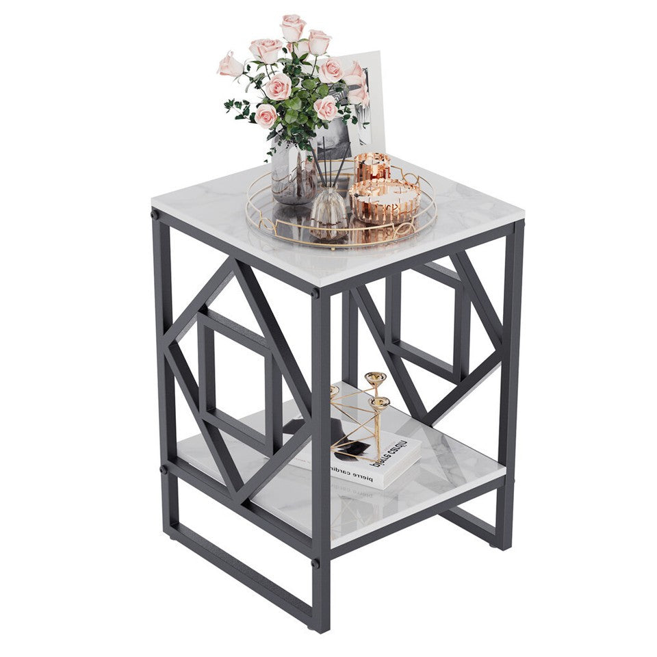Sleek White Marble Side Table Sofa End Table Bedside Nightstand w Durable Frame - Image 5