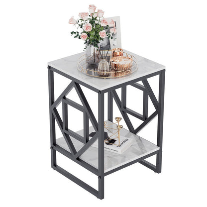 Sleek White Marble Side Table Sofa End Table Bedside Nightstand w Durable Frame - Image 5
