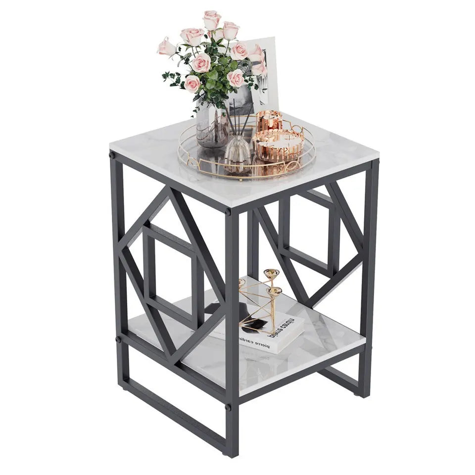 Sleek White Marble Side Table Sofa End Table Bedside Nightstand w Durable Frame - Image 5