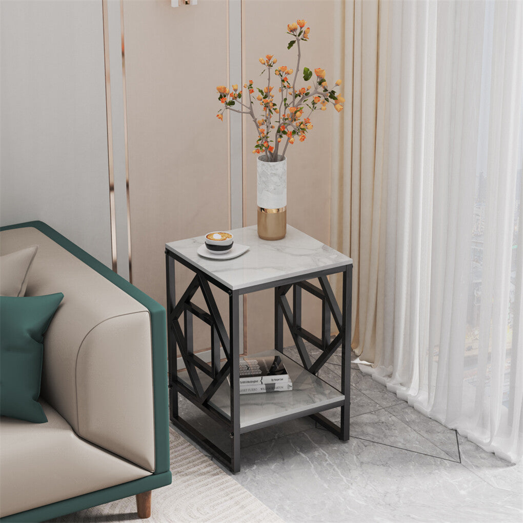 Sleek White Marble Side Table Sofa End Table Bedside Nightstand w Durable Frame - Image 6