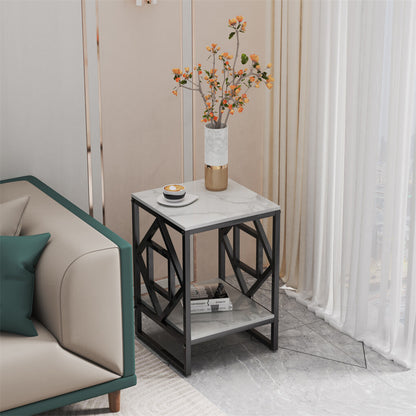 Sleek White Marble Side Table Sofa End Table Bedside Nightstand w Durable Frame - Image 6