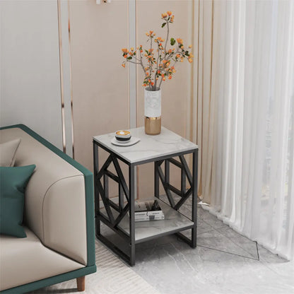 Sleek White Marble Side Table Sofa End Table Bedside Nightstand w Durable Frame - Image 6