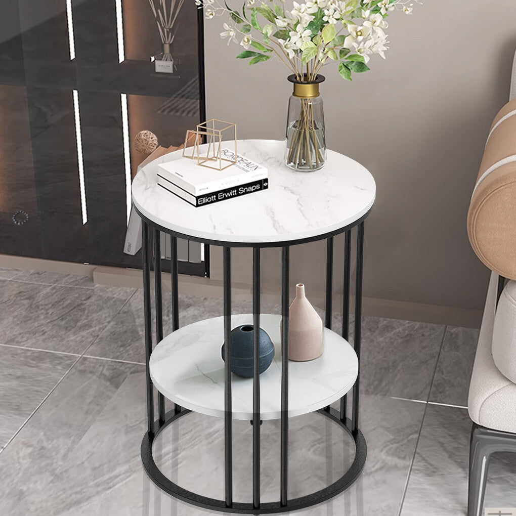 Solid Marble Sofa Side Coffee Table Bedside Storage Display Table Plant Stand - Image 2