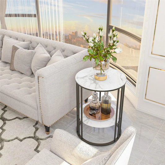 Solid Marble Sofa Side Coffee Table Bedside Storage Display Table Plant Stand - Image 5