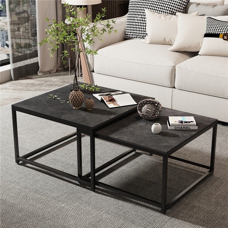 Marble Nesting Coffee Table Set Sintered Stone Side End Tables with Solid Metal Frame - Image 2