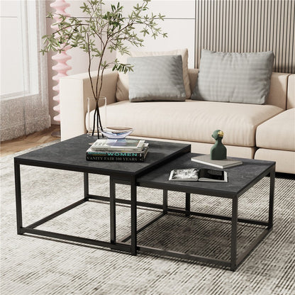 Marble Nesting Coffee Table Set Sintered Stone Side End Tables with Solid Metal Frame - Image 3