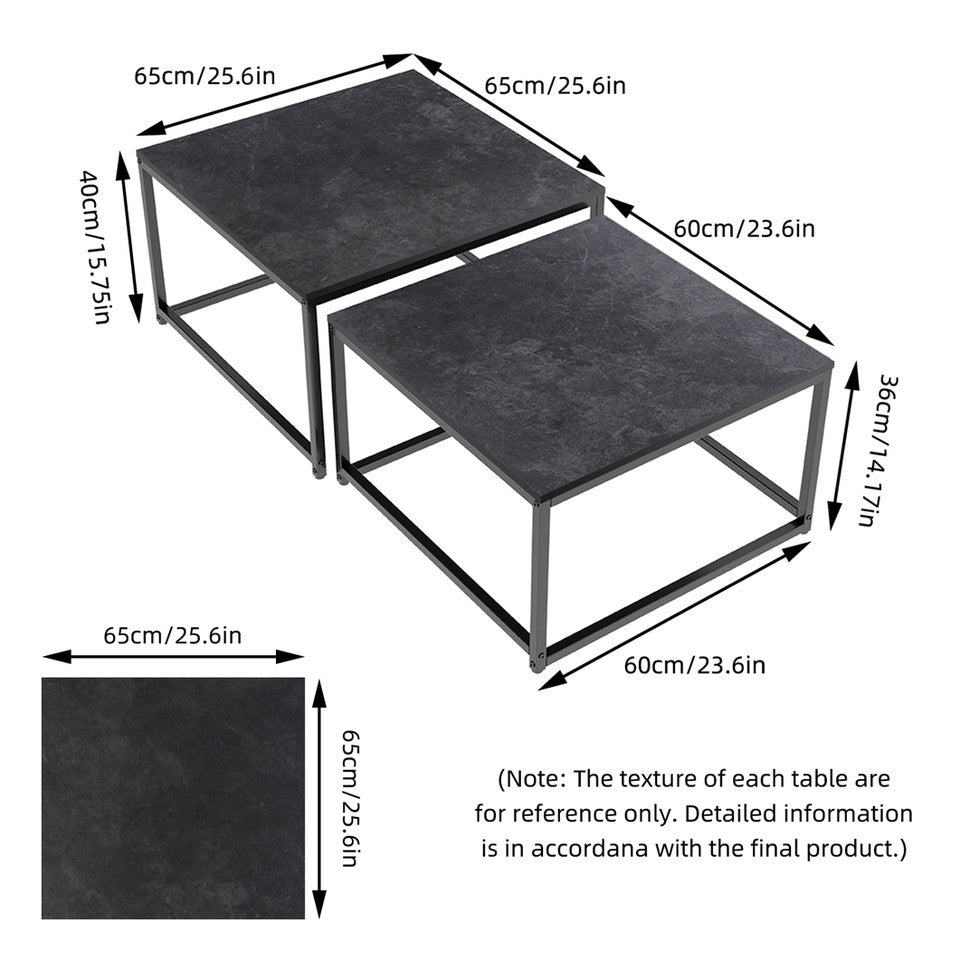 Marble Nesting Coffee Table Set Sintered Stone Side End Tables with Solid Metal Frame - Image 4